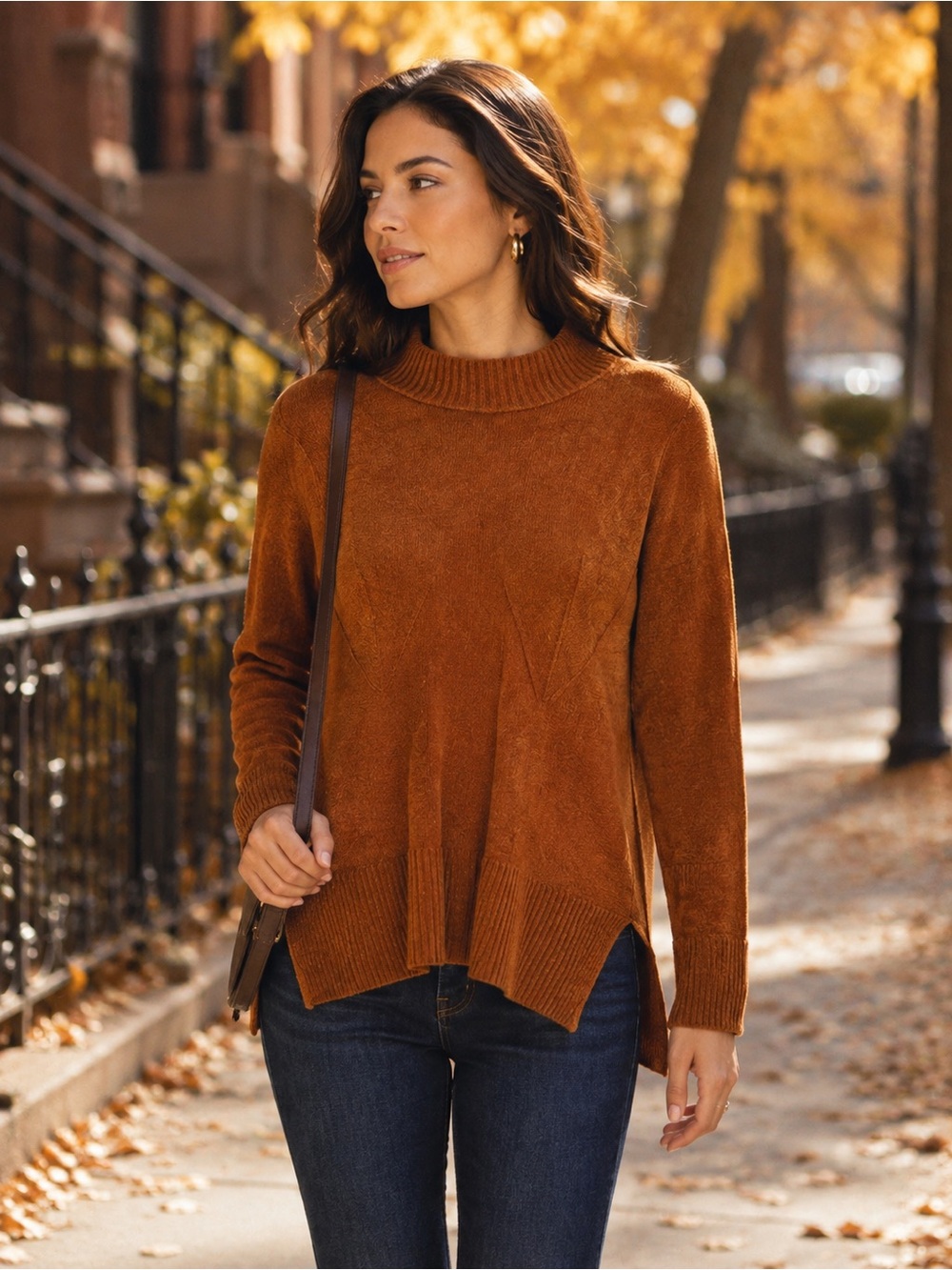 Intimately Free People Cinnamon Shimmery Fitted Mock Neck  Sz Womens M
